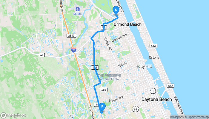 Route map from 263 Greenwood Avenue to 475 North Williamson Boulevard