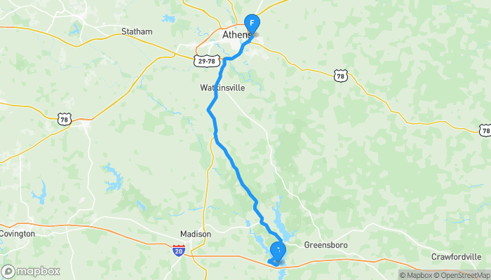 Route map from 1271 Blue Springs Drive to 1001 Winterville Road