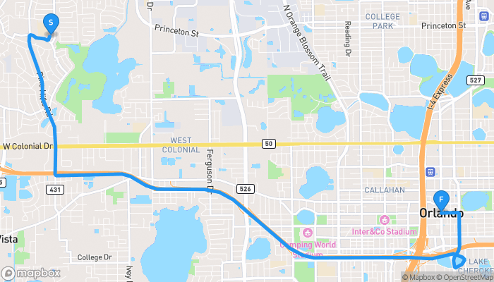 Route map from 1819 Beecher Street to Orlando