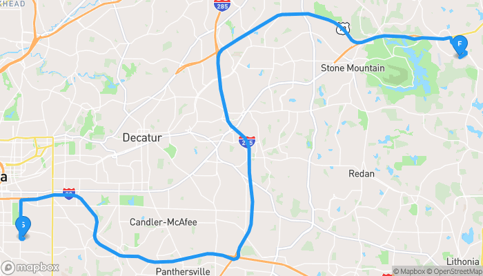 Route map from 652 Francis Avenue Southeast to 5325 Pounds Drive South