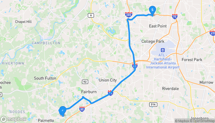 Route map from 2124 Pointview Drive to 8500 Tatum Road