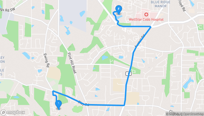 Route map from 4802 Nature Trail to 2000 East-West Conn