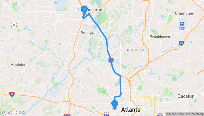Route map from 30314 to 30339