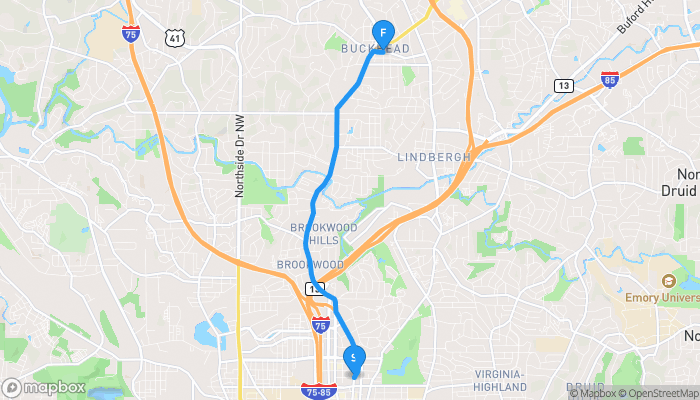 Route map from Midtown to Buckhead Village