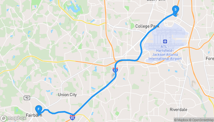 Route map from 845 North Central Avenue to 210 Bay St SE
