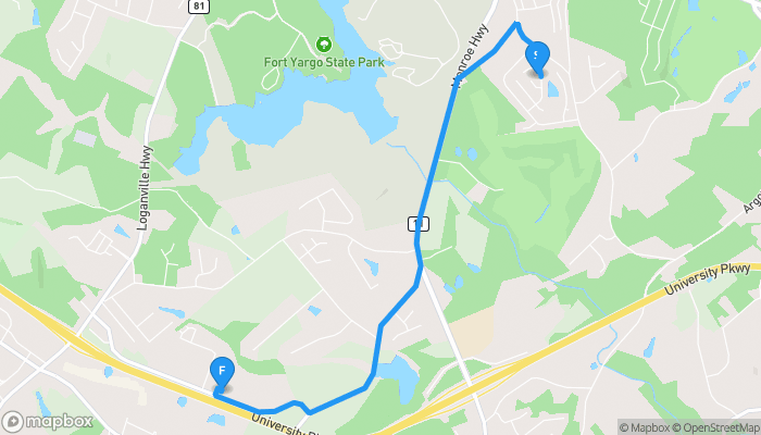 Route map from 1217 Dianne Drive to LongHorn Steakhouse