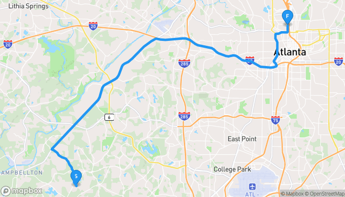 Route map from 4211 Fortune Point to Georgia Tech