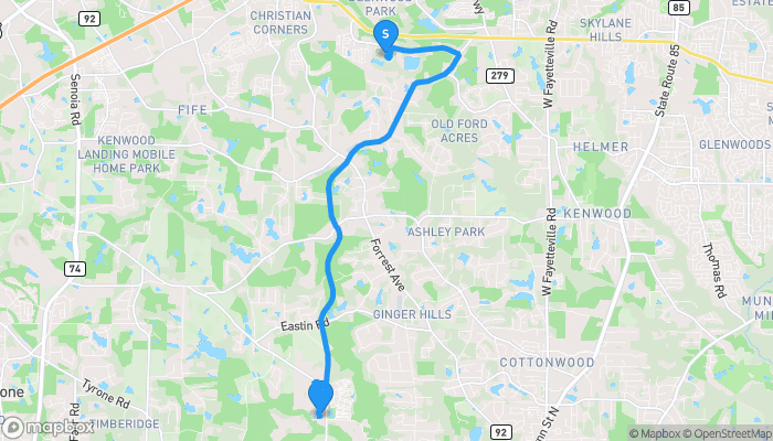 Route map from 7757 Rudder Circle to QTS data center off-site parking