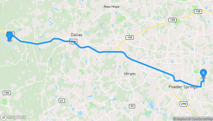 Route map from 3608 Hopkins Court to Paulding Airport FBO