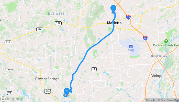 Route map from 3100 Hyacinth Drive to 677 Church Street Northwest