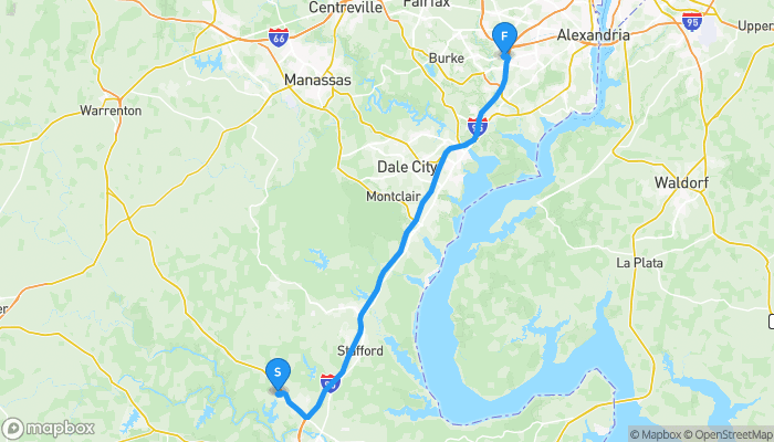 Route map from 107 Stonehaven Drive to Springfield