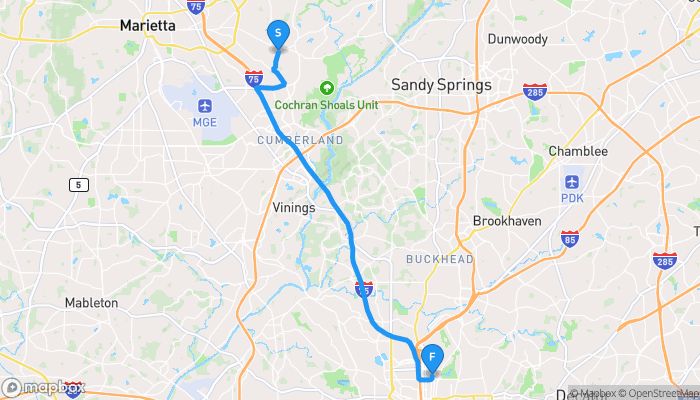 Route map from Smithstone Road to Midtown