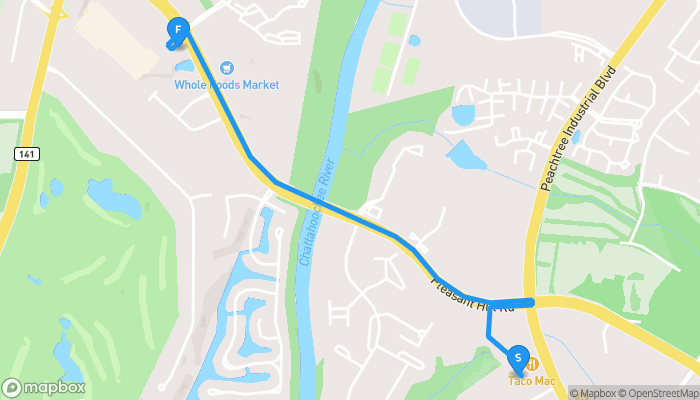 Route map from Planet Fitness to Zaxby's