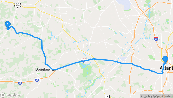 Route map from 42 Drew Court to Hyatt House Atlanta Downtown