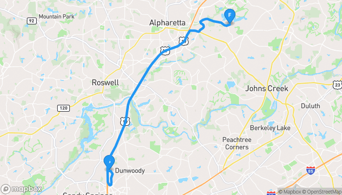 Route map from North Springs Marta to Windward
