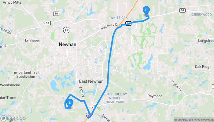 Route map from 911 Rolling Hills Lane to 75 Hollz Parkway
