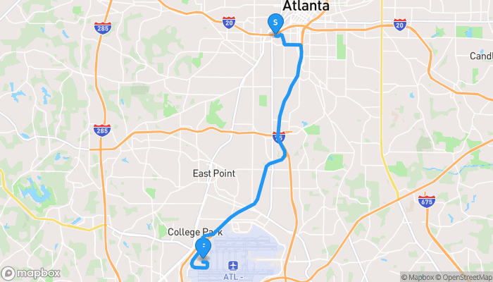 Route map from 565 Wells Street Southwest to Hartsfield–Jackson Atlanta International Airport
