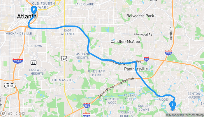 Route map from 3817 Brown Drive to Hungry AF Downtown