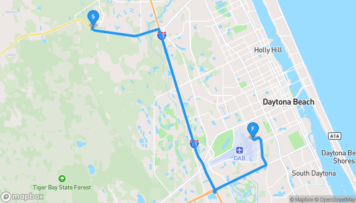 Route map from 100 Shadow Crossing Boulevard to Embry Riddle Aeronautical University Bookstore